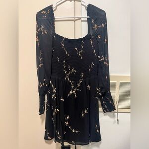 Reformation Black Floral Long Sleeve Dress